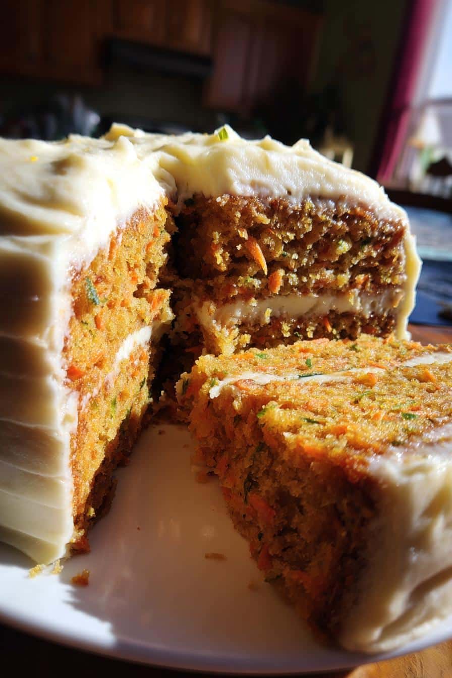 Moist Carrot Zucchini Cake with Cream Cheese Frosting