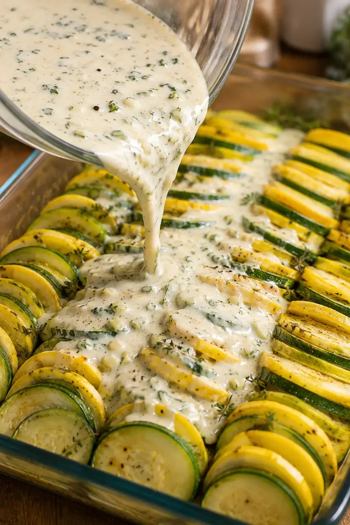 Zucchini and Yellow Squash Au Gratin: A Delicious Twist! 98 Layering zucchini and yellow squash slices in a baking dish before adding cream and cheese
