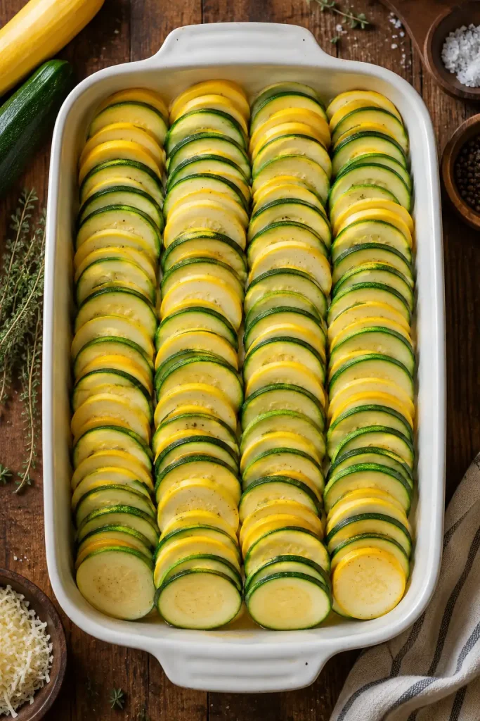 Zucchini and Yellow Squash Au Gratin: A Delicious Twist! 97 Mixing heavy cream garlic thyme salt and pepper for zucchini and yellow squash au gratin