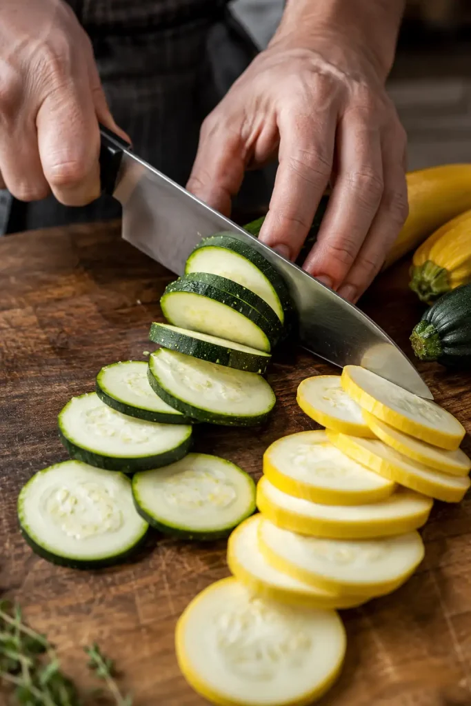 Zucchini and Yellow Squash Au Gratin: A Delicious Twist! 95 Pouring garlic cream mixture over zucchini and yellow squash layers for au gratin casserole