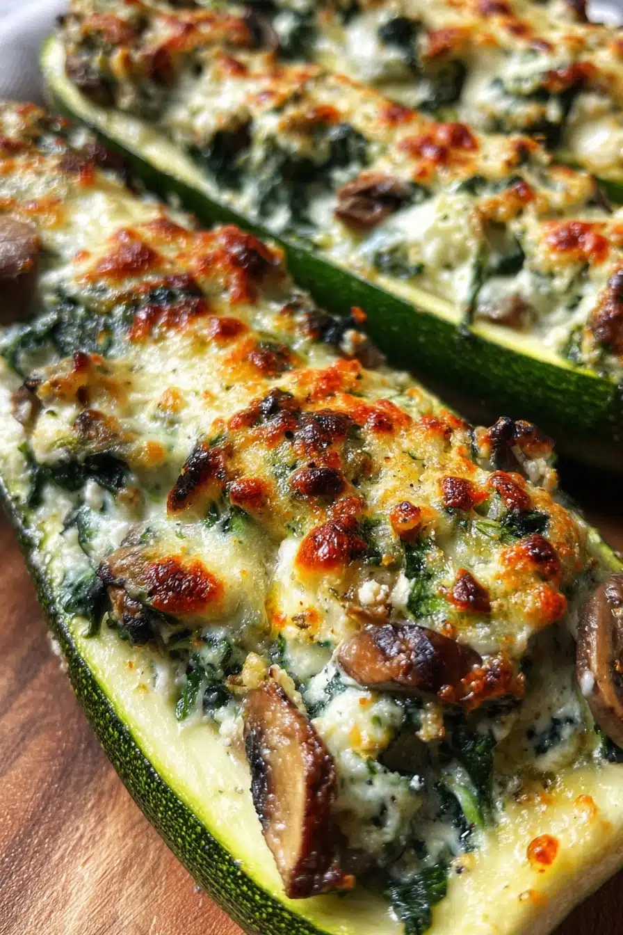 Spinach, Mushroom, and Ricotta Stuffed Zucchini