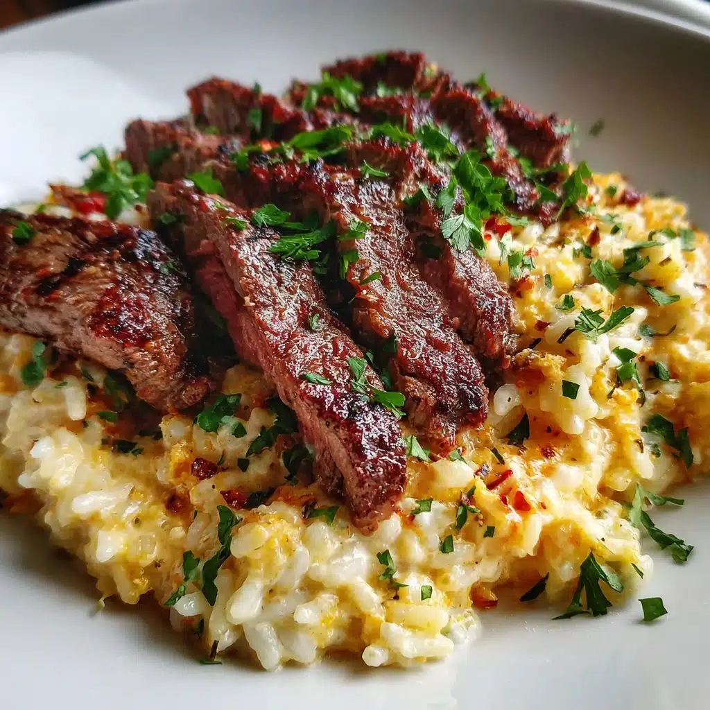 Creamy Queso Rice with Juicy Steak Strips Delight