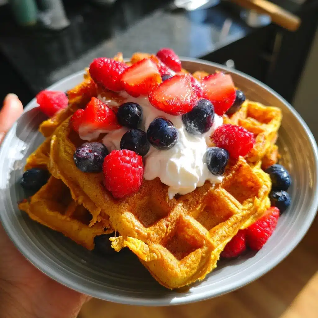 Sweet Potato Waffles Served With Greek Yogurt and Berries