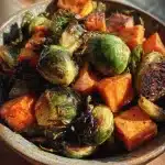 Maple-Roasted Brussels Sprouts + Sweet Potatoes in One Pan! 75 Maple-Roasted Brussels Sprouts + Sweet Potatoes (One Pan!)