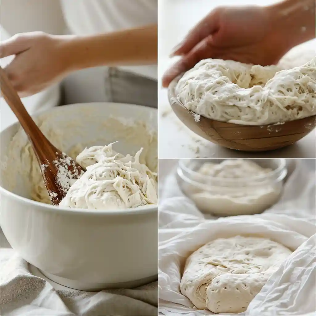 Easy Same-Day Focaccia Bread: Bake It in Minutes! 128 Mixing focaccia dough in a bowl for same day homemade bread recipe