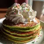 Green Pancakes with Whipped Cream