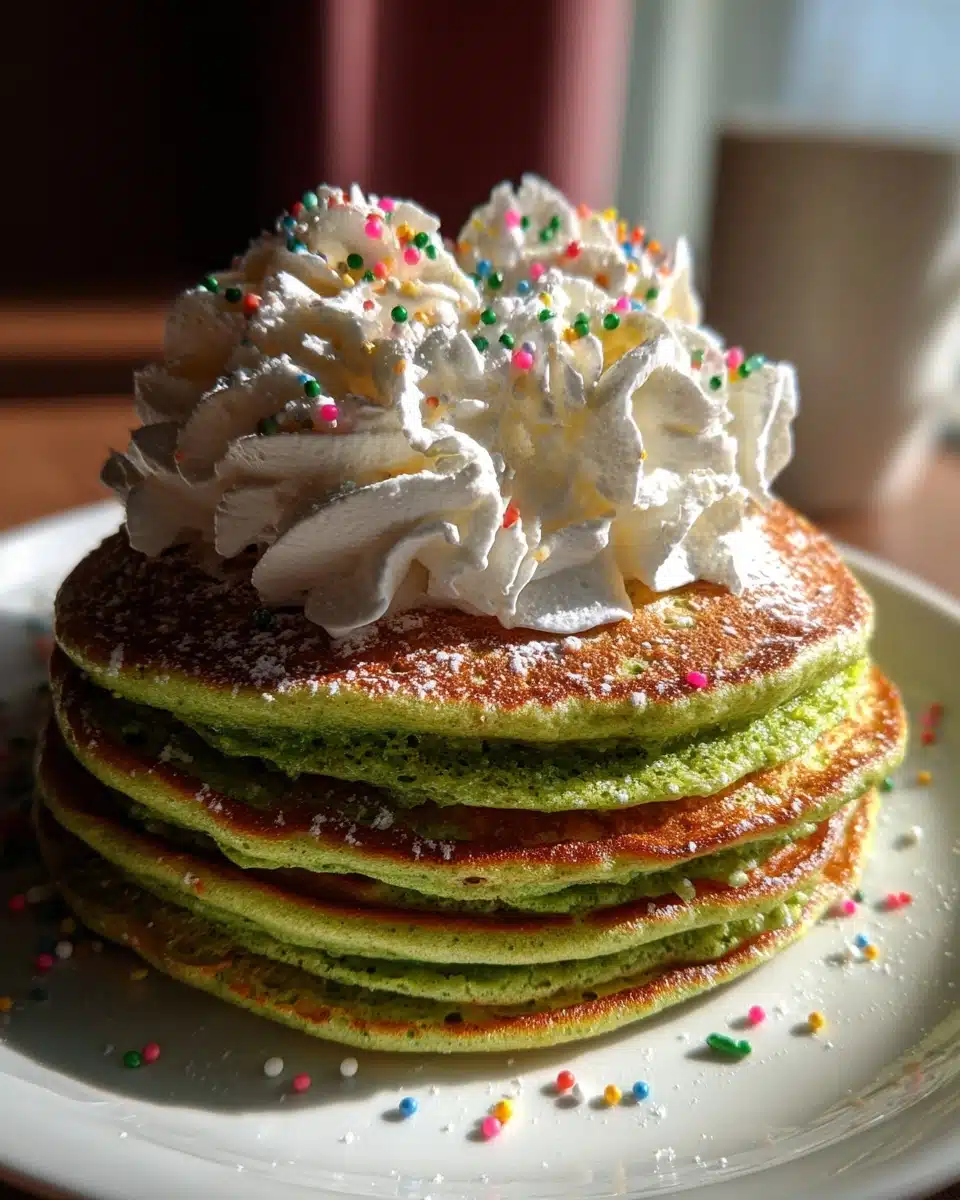 Green Pancakes with Whipped Cream