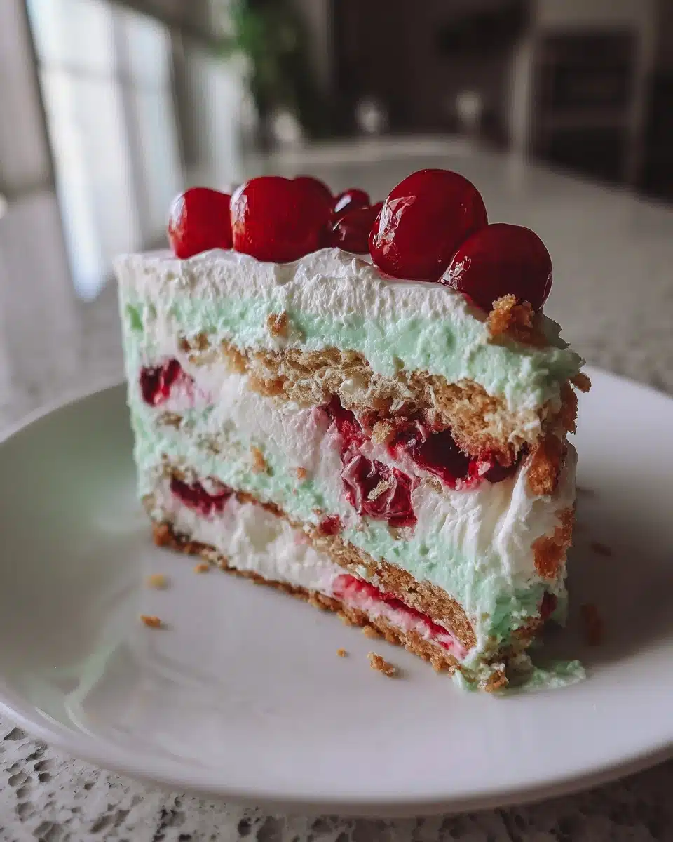 No-Bake Mint Cherry Cream Cheese Icebox Cake — Cool, Green & Only 5 Ingredients