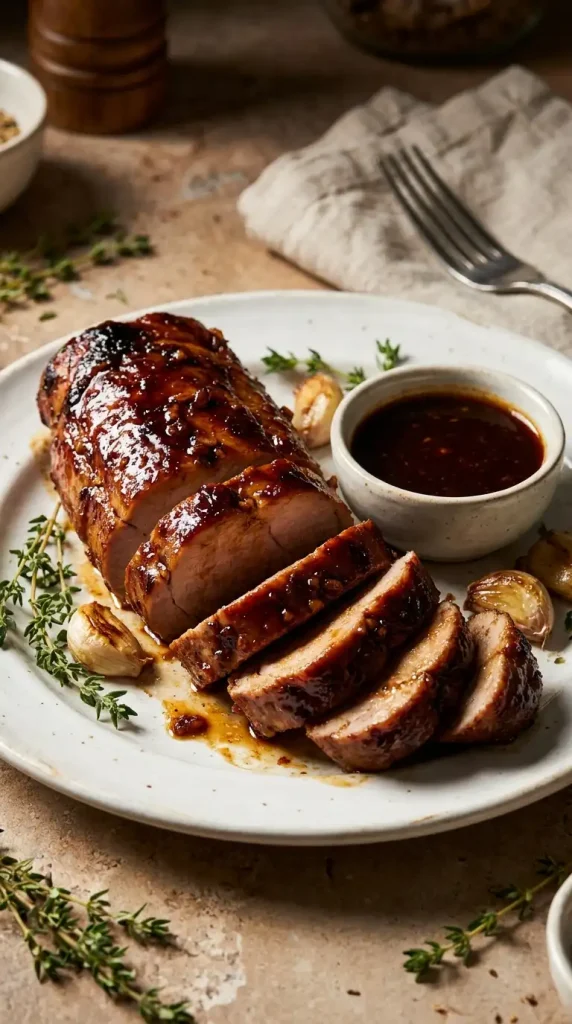 Brown Sugar Garlic Pork Tenderloin: Easy 5-Ingredient Recipe! 84 Pork tenderloin on white plate 202605141226 1