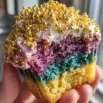 Rainbow Cupcakes with Gold Sprinkles