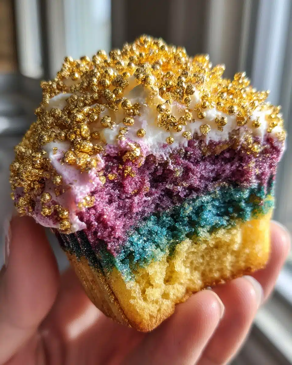 Rainbow Cupcakes with Gold Sprinkles