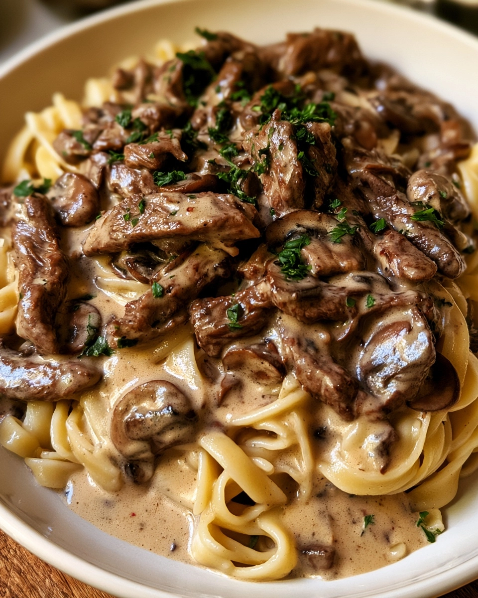 Beef Stroganoff — Creamy Beef Stroganoff Over Buttered Noodles