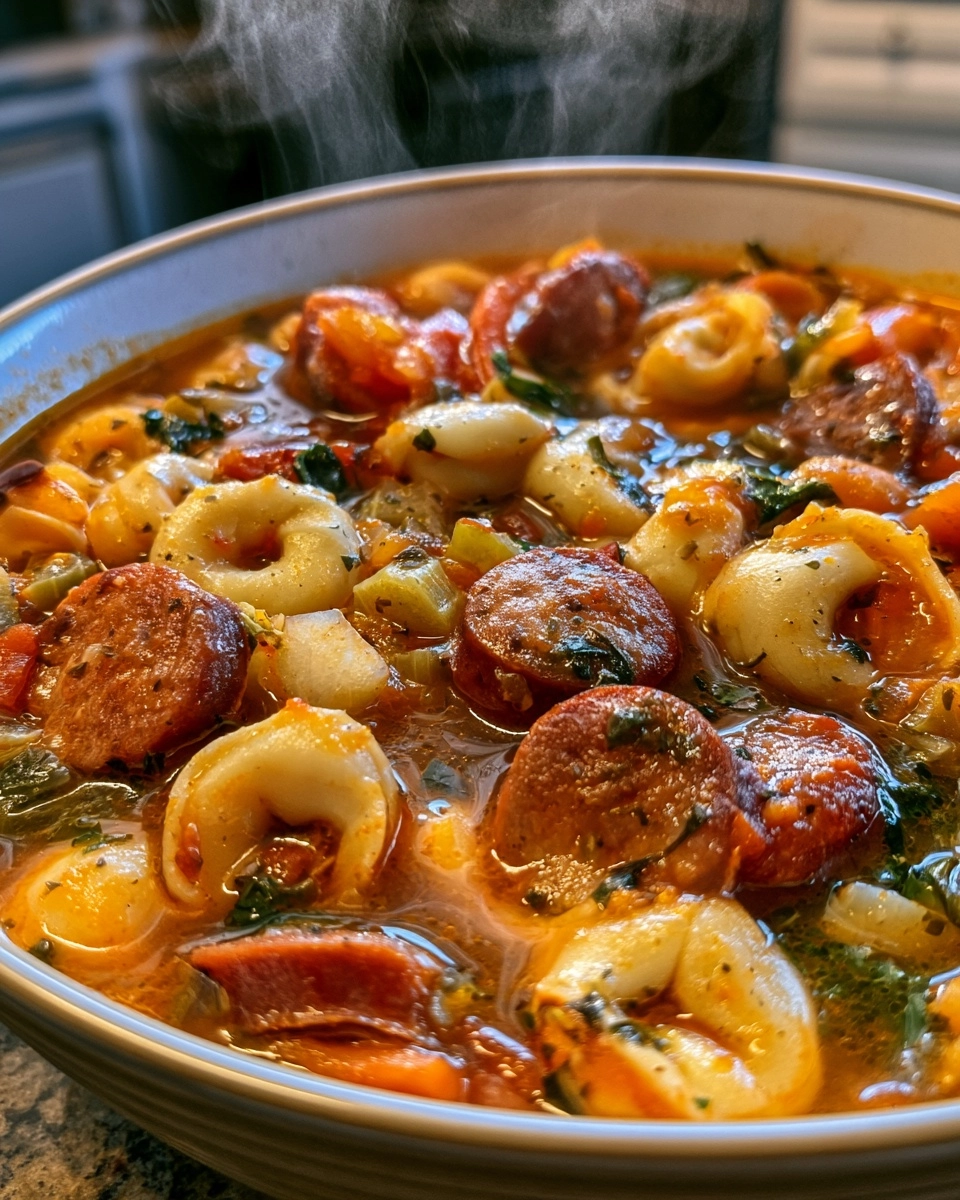 One Pot Sausage Tortellini Soup