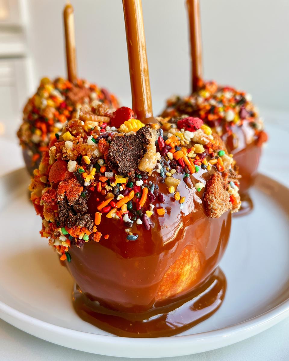 Halloween Caramel Apples with Candy Toppings: A Classic Treat!