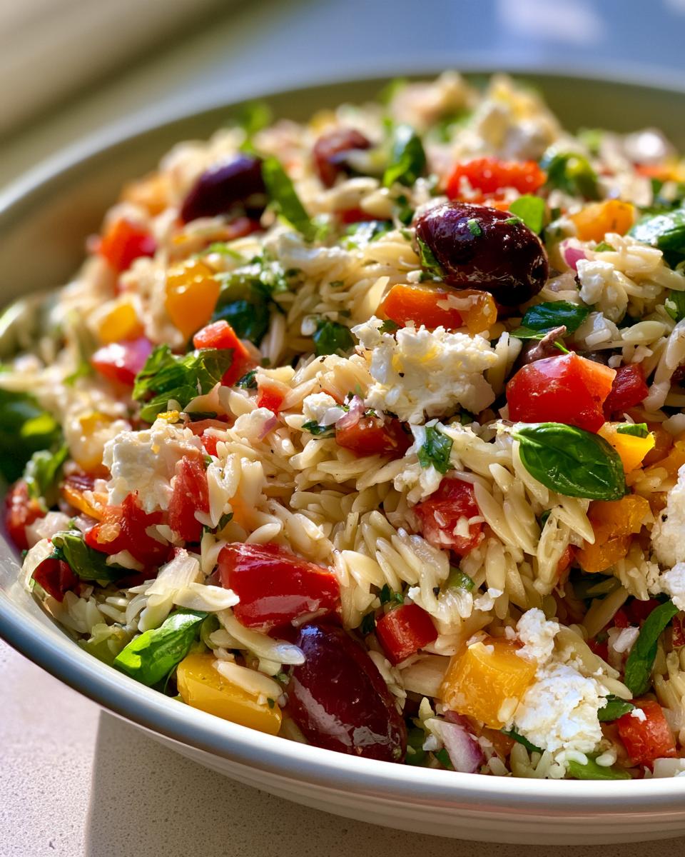 Mediterranean Orzo Salad with Feta and Olives!