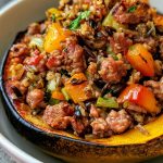 Stuffed Acorn Squash with Sausage and Wild Rice!