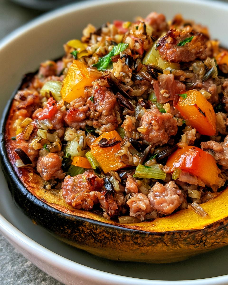 Stuffed Acorn Squash with Sausage and Wild Rice!