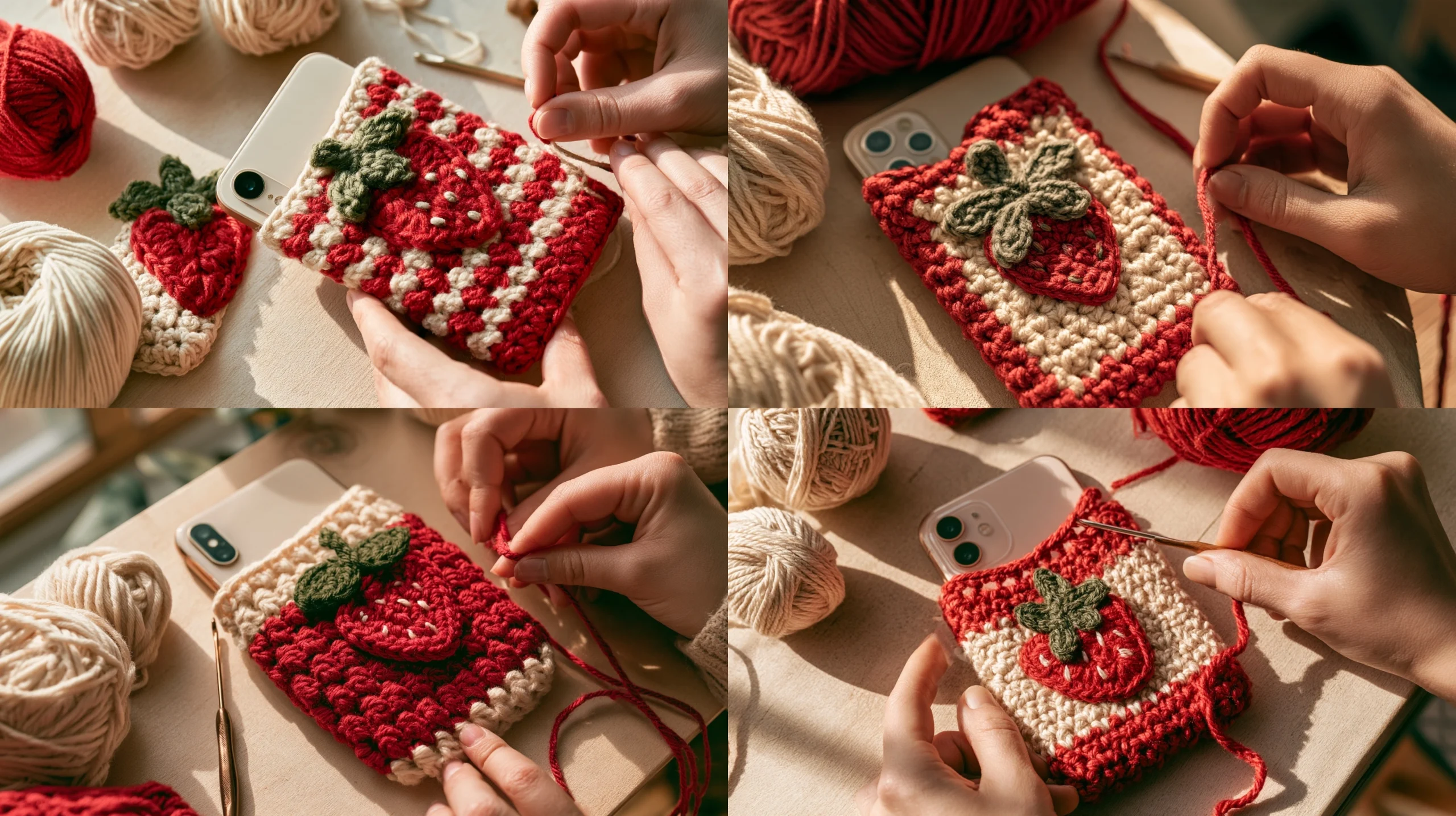 DIY Strawberry iPhone 18 Crochet Cover – Cute Crochet Gift